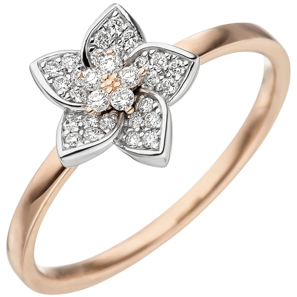 Ring Gold Ring With 30 Diamonds Flower Blossom 585 Gold Rose Gold White Gold - Image 1 of 1