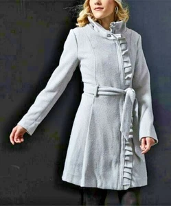 Damen Trenchcoat grau Rüschen-Akzent Gürtel Steve Madden Größe M - Bild 1 von 12