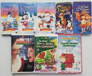 8 Vhs Christmas Movies Rudolph Frosty Grinch Charlie Brown Snoopy Drummer Boy - Picture 1 of 12