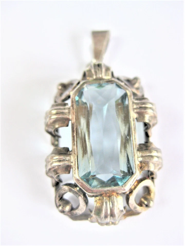 Antico Ciondolo Argento 835 Con Topazio Blu, 7,04 G - Immagine 1 di 3