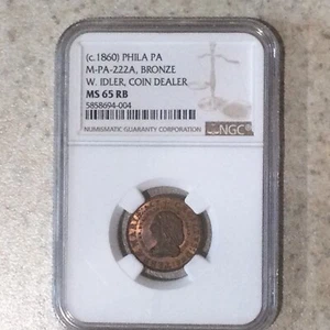 (c.1860) PHILA PA M-PA-222A W. IDLER COIN DEALER NGC MS65 RB - Picture 1 of 2