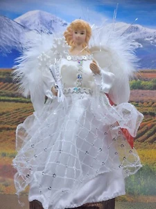 ASHLAND 8” BLANCO COPO DE NIEVE ÁNGEL NAVIDAD PEQUEÑO ÁRBOL TOPPER - Imagen 1 de 6