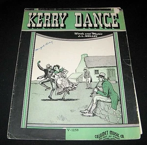 KERRY DANCE 1941 IRELAND ART AND MUSIC SHEET IRISH COTTAGE & MUSICIAN + REEL - Picture 1 of 1
