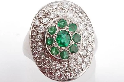 Smaragd Diamant Ring  585 14K Weiß Gold Gr 51 Top! . - Bild 1 von 4