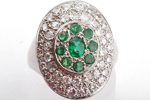 Smaragd Diamant Ring  585 14K Weiß Gold Gr 51 Top! . - Bild 1 von 4