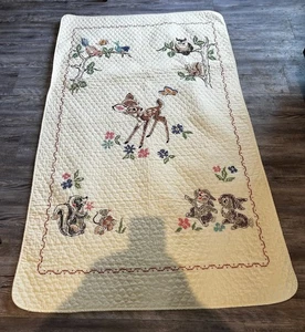 Vintage Walt Disney Bambi gesteppt Kinderzimmer Krippe Quilt Decke Paragon Handarbeit - Bild 1 von 9