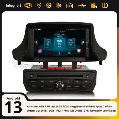 DAB+ Android 13 Autoradio 64GB CarPlay 8-Kern GPS Navi Renault Megane Ⅲ Fluence - Bild 1 von 4