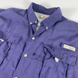 Columbia PFG Button Down Shirt Mens XL Dark Blue Fishing Vented Omni Shade Nylon - Picture 1 of 11