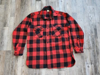 Chaqueta Camisa De Colección Montgomery Ward Para Hombres L Roja Negra Búfalo Lana A Cuadros Foto 1 de 4