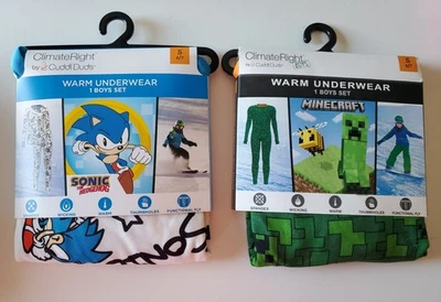 2 Novo- ClimateRight Cuddl Duds Meninos Minecraft Sonic Conjunto de Roupa Íntima Quente Pequeno 6/7 - Imagem 1 de 3