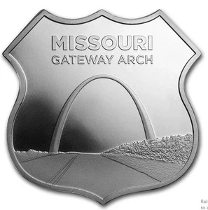 1 oz .999 Silver ~ Icons of Route 66 Shield ~ Missouri Gateway Arch ~ Pristine - Picture 1 of 3