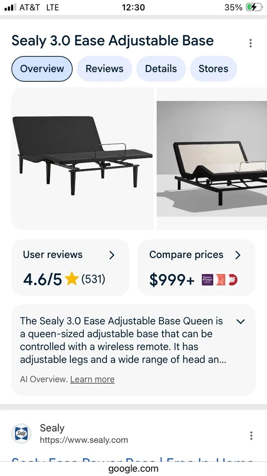 Base ajustable Sealy Ease 3.0 California tamaño king Foto 1 de 4