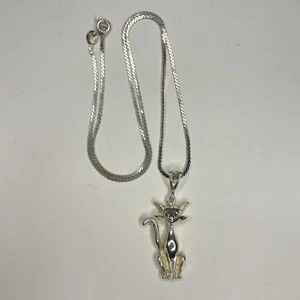 "Collar de cadena colgante de gato delgado alto de plata de ley 925 de colección 5,2 g 15""" - Imagen 1 de 4