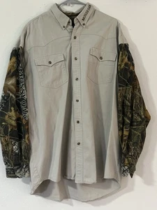 Camicia uomo 2XL muschio rovere marrone LS con bottoni colletto maniche mimetiche - Foto 1 di 7