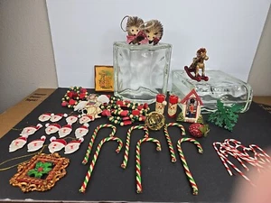 Large Vintage Christmas Ornaments Lot Puffed Santas Wood Heart/Beaded String GUC - Picture 1 of 23