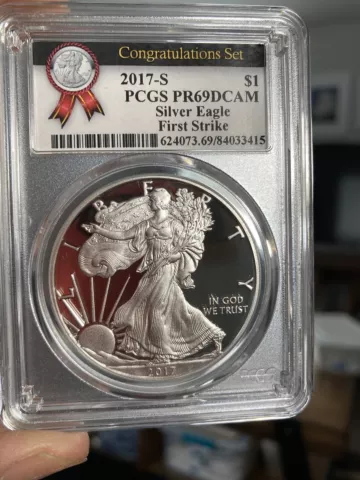 2017-S Proof Silver Eagle PCGS PR69 DCam Congratulations set First Strike Cover