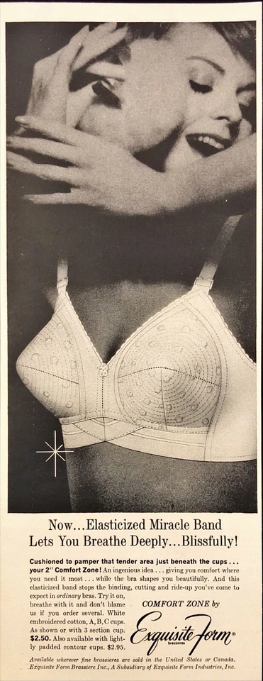 1961 精致形式舒适区文胸 Brassiere Miracle Band 复古印花广告 — 第 1/1 张图片