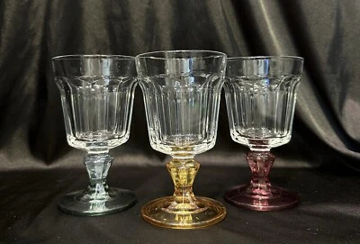 Комплект из 3 ~ винтажный Bormioli Rocco ~ ножки кубки ~ 1 зеленый, 1 розовый, 1 янтарь - Изображение 1 из 4