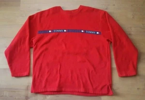 VTG Tommy Hilfiger XL Red Fleece Pullover Crew Neck Mens Spell Out Tommy Jeans - Picture 1 of 5