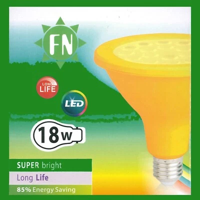 3x 18W PAR38 Yellow Coloured LED Flood Reflector ES E27 Light Bulb Lamp - Image 1 of 4