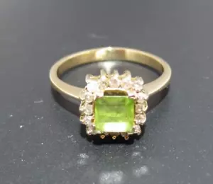14K YG LADIES PERIDOT & DIAMOND CLUSTER RING SZ 7 2.83 grams (G131052-1) - Picture 1 of 8