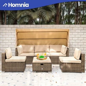 Outdoor Daybed with Retractable Canopy All-Weather Rattan Patio Sectional Sofa - Picture 1 of 10