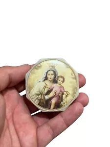 Caja rosario vintage de pétalos de rosa con imagen de María y Jesús - Imagen 1 de 7