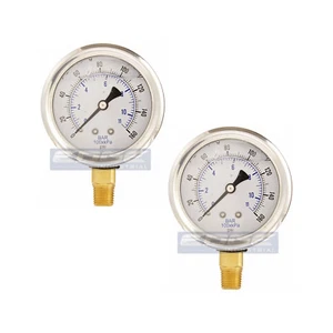 2 PACK LIQUID FILLED PRESSURE GAUGE 0-160 PSI, 2.5" FACE, 1/4" NPT LOWER MOUNT - Picture 1 of 5
