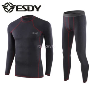 ESDY Mens Thermal Compression Shirt Long Base Layer Warm Underwear Top Pants Set - Picture 1 of 21
