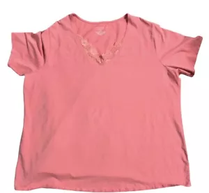 Mountain Lake Shirt Women’s 3X Blouse Coral Orange Short Sleeve Cotton Blend - Picture 1 of 6