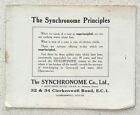 The Synchronome Principles. Synchronome Co. Ltd. Electric Clocks. 1930s? booklet