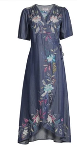 Neu mit Etikett Johnny Was 3J Workshop JWLA Biya Nico Denim besticktes Wickelkleid XS-146 - Bild 1 von 6