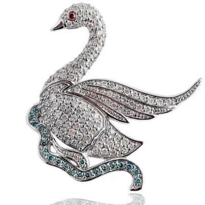 7.62TCW Ruby , Topaz & Sapphire Pretty Swan Shape Party Wear Women's Brooch Pin - Image 1 of 4