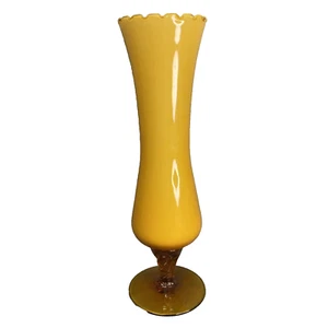 "Florero vintage MCM ámbar amarillo 9,5"" borde con volantes base torcida" - Imagen 1 de 6