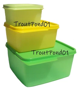 Tupperware Keep Tabs Nesting Stacking Square Storage Containers Green Yellow New - Picture 1 of 6