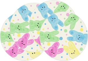 Easter Colorful Dots Cute Bunny Watercolor Rabbits Spring Cloth round Placemats - Picture 1 of 12