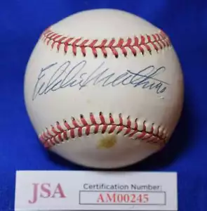 Eddie Mathews JSA COA Autograph National League Signed Baseball 2 - Picture 1 of 2