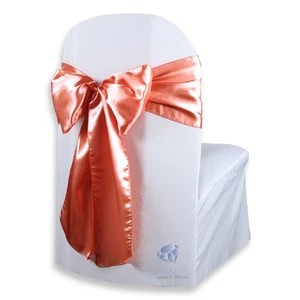 10 pcs Satin Chair Cover Bow Sash 108"x8" - Coral - Wedding Party Banquet xi - Picture 1 of 5