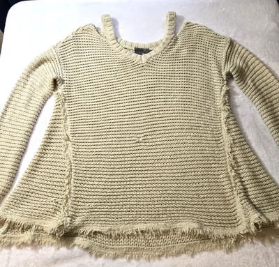 Suéter QUINN Beige 1/2 Hombro Abierto Crochet Tejido Top Para Mujer TALLA Pequeña Foto 1 de 4