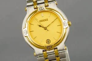 [Exc+5] Gucci 9000M 9000M Gold Dial Men's Qz Watch 32mm Gold Plated #2049 - Picture 1 of 11