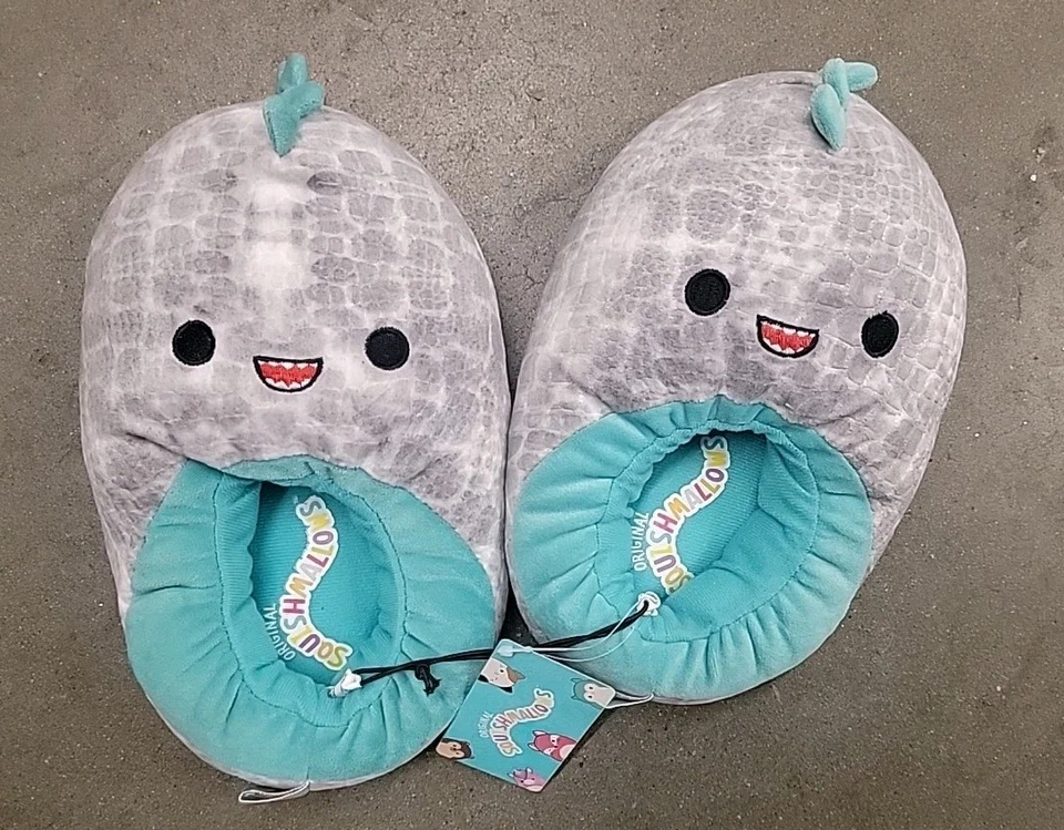 Squishmallows Chuey the Dinosaur Plush Step-In Slippers for Kids Size 4-5