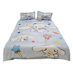 Blue Cinnamoroll Bedding Set Bed Sheet Quilt Cover Pillow Case Warm Velvet 4pcs