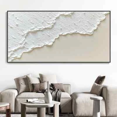 3D White Minimalist Textured Wall Art Canvas Unframed Print Art - Image 1 of 4