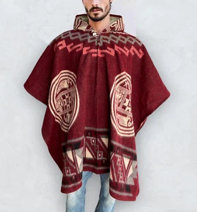 Poncho de Alpaca con Capucha Rojo | Lana Suave Cómoda | Diseño Navajo Hecho a Mano - Imagen 1 de 12