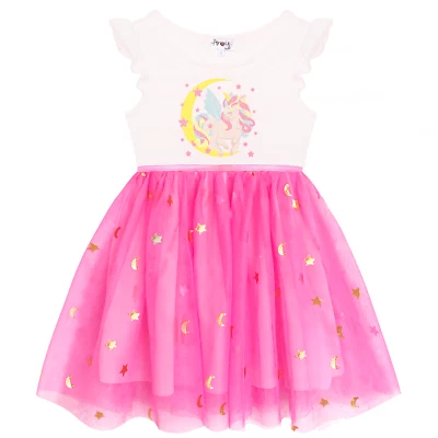 Розовый единорог девочки балетной повседневный без рукавов, свадьбы, день рождения платья 3-7 лет - Изображение 1 из 4