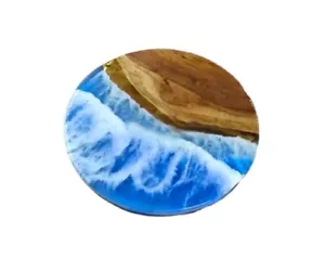 12" Ocean Wave Blue Epoxy Resin Coffee Table Luxury Acacia Wood Furniture Decors - Picture 1 of 9