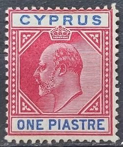 Cyprus KEVII 1904-10 1 Piastre Carmine & Blue Wmk MCCA Mint sg 64 - Picture 1 of 2