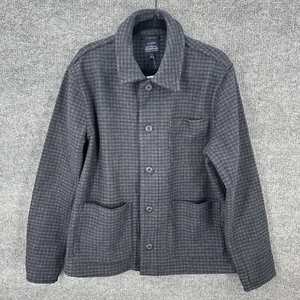 J Crew Knit Chore Jacket Mens Medium Blue Gray Plaid Flannel Button Front Preppy - Picture 1 of 12