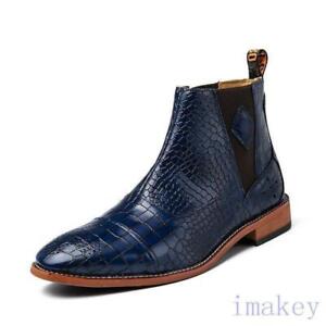 Mens Chelsea Alligator Pattern Ankle Boots Faux Leather Pointed Toe Casual Shoes