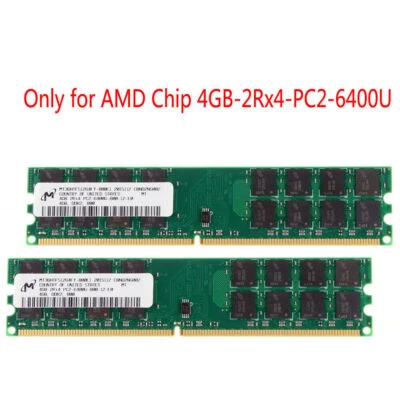 Micron 8GB 2X 4GB 4 G DDR2 2RX4 800MHZ PC2-6400 DIMM Desktop RAM Memory AMD CPU* - Image 1 of 4